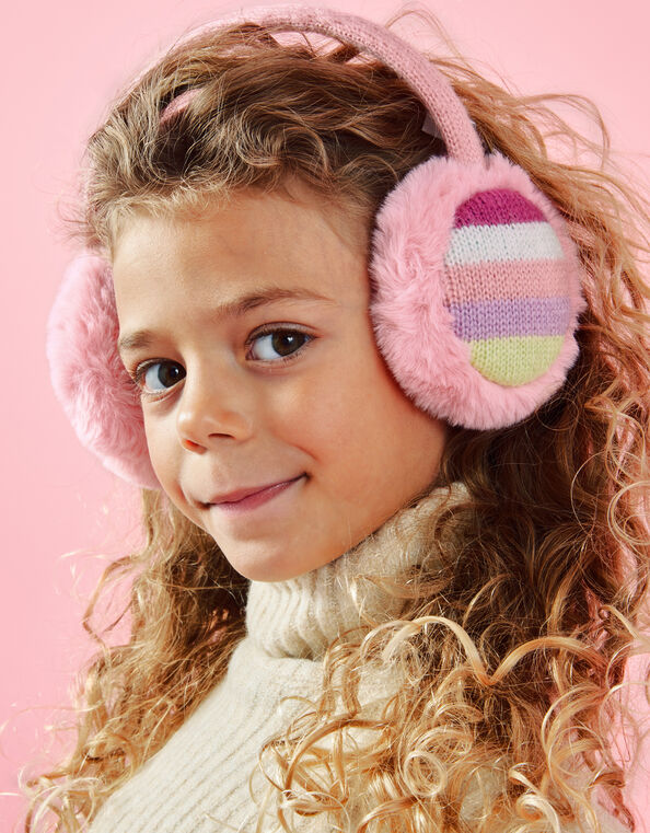 Girls Stripe Knit Earmuffs, , large