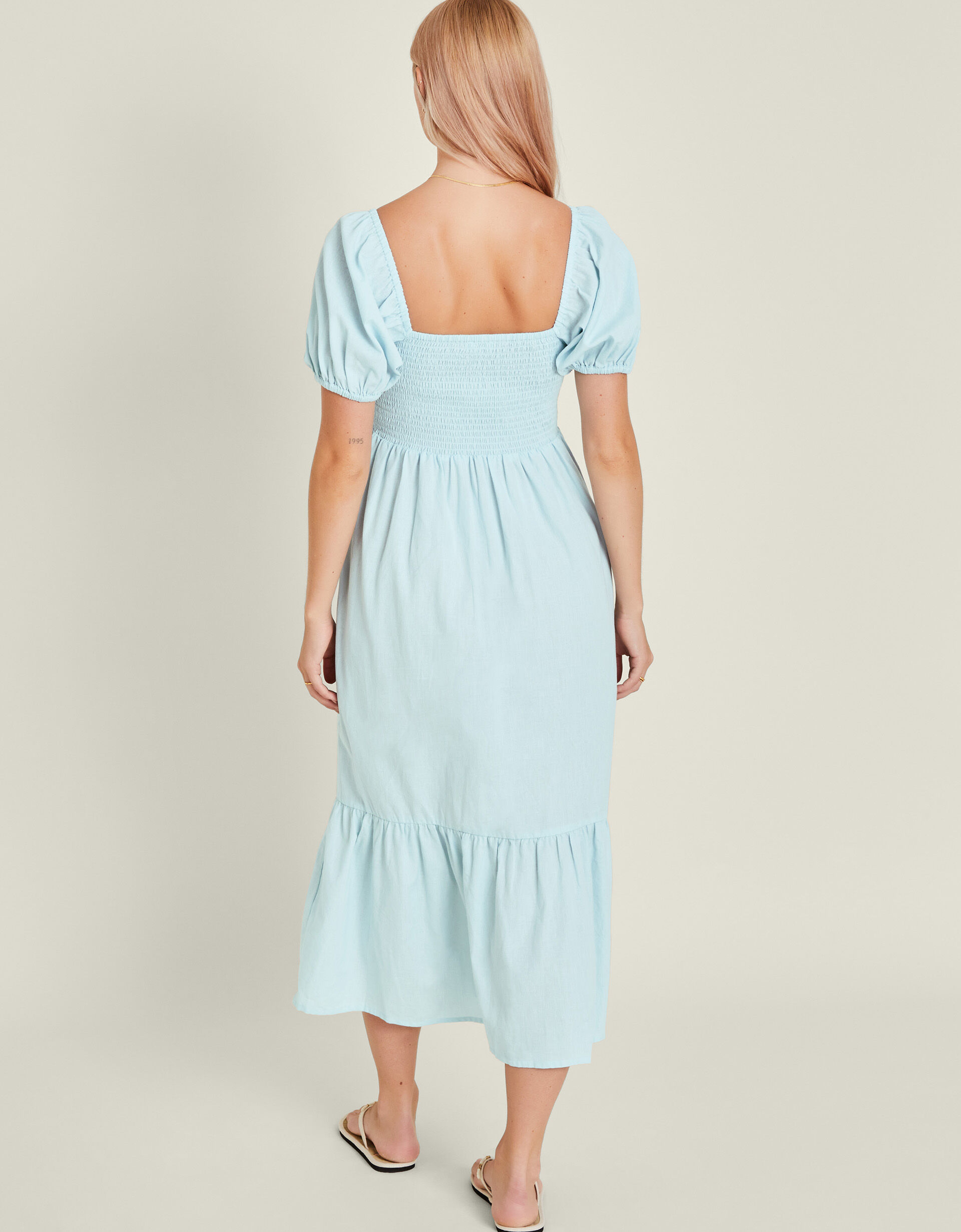 Blue Diamond Print Smocked Midi Dress main image 1