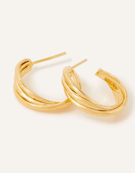 14ct Gold-Plated Small Twist Hoop Earrings, , large
