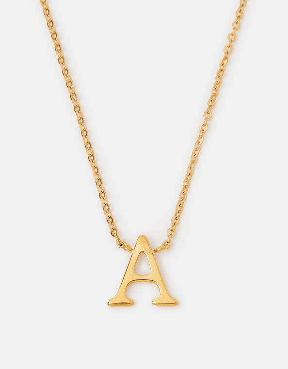 Stainless Steel Initial Pendant Necklace, Gold (GOLD), large