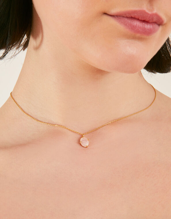 14ct Gold-Plated Rose Quartz Pendant Necklace, , large