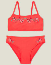 Girls Archive Embroidered Bikini, Orange (CORAL), large