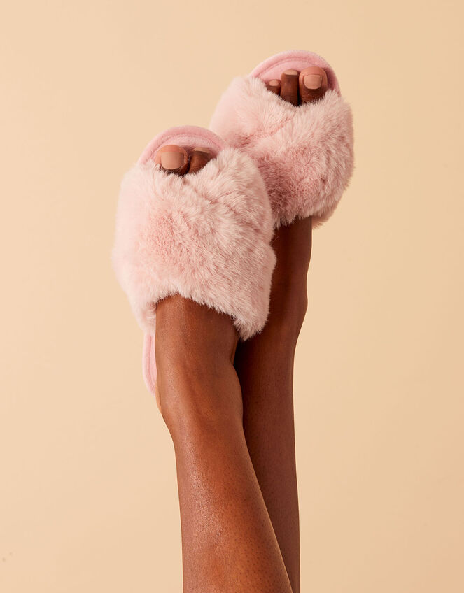 Super-Soft Faux Fur Sliders, Pink (PINK), large