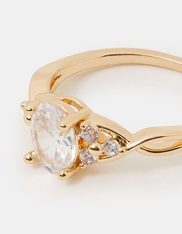 Cubic Zirconia Twist Engagement Ring, Gold (GOLD), large