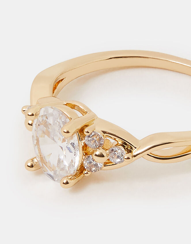 Cubic Zirconia Twist Engagement Ring, Gold (GOLD), large
