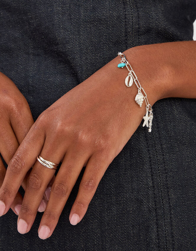 Sterling Silver-Plated Charm Link Bracelet, , large