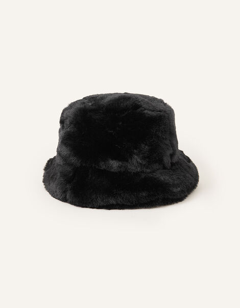 Luxe Faux Fur Bucket Hat, Black (BLACK), large