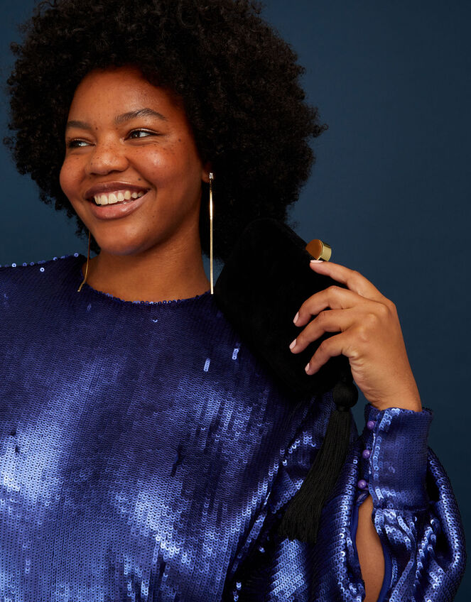 Velvet Hardcase Clutch Bag, Black (BLACK), large