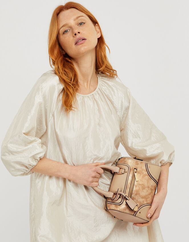 Snake-Effect Bowler Bag, , large