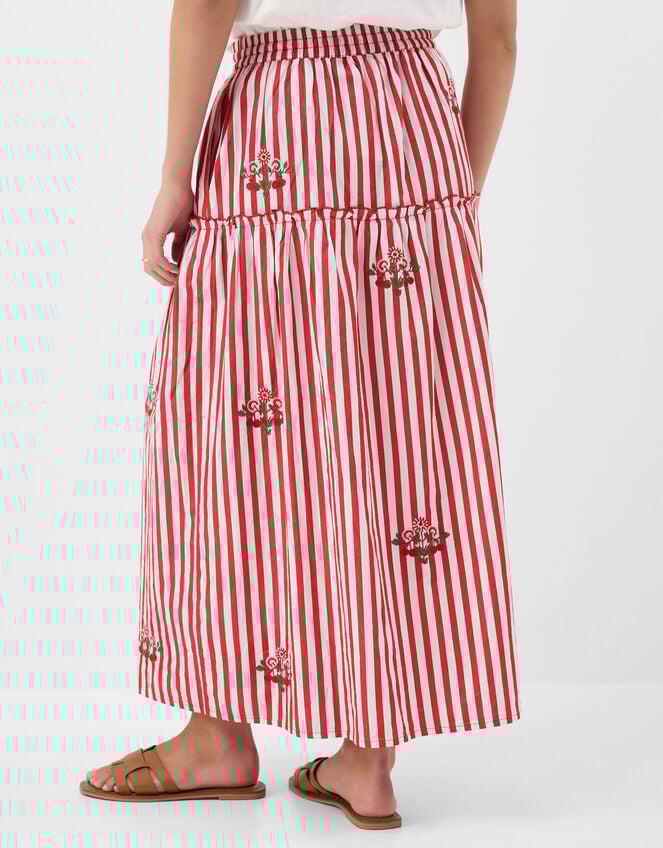 Cherry Embroidered Stripe Midi Skirt, Red (RED), large