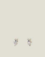 Sterling Silver-Plated Butterfly Gem Stud Earrings, , large