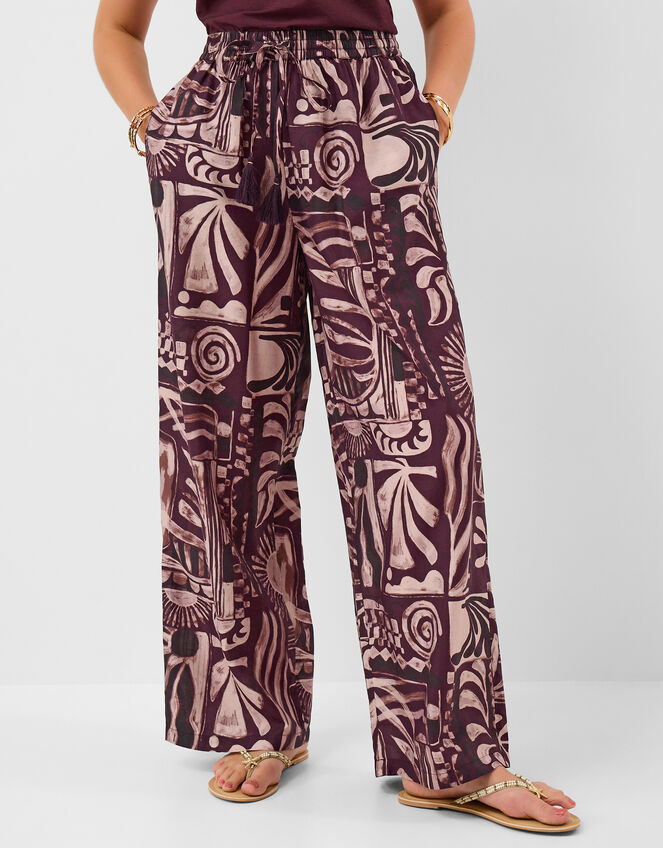 Abstract Print Wide Leg Trousers, Purple (PURPLE), large