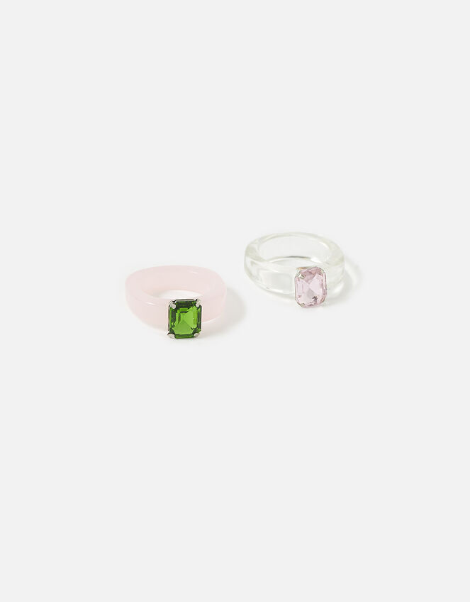 Resin Gem Ring Set of Two, Multi (PASTEL-MULTI), large