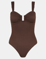 U Bar Textured Swimsuit, Brown (CHOCOLATE), large