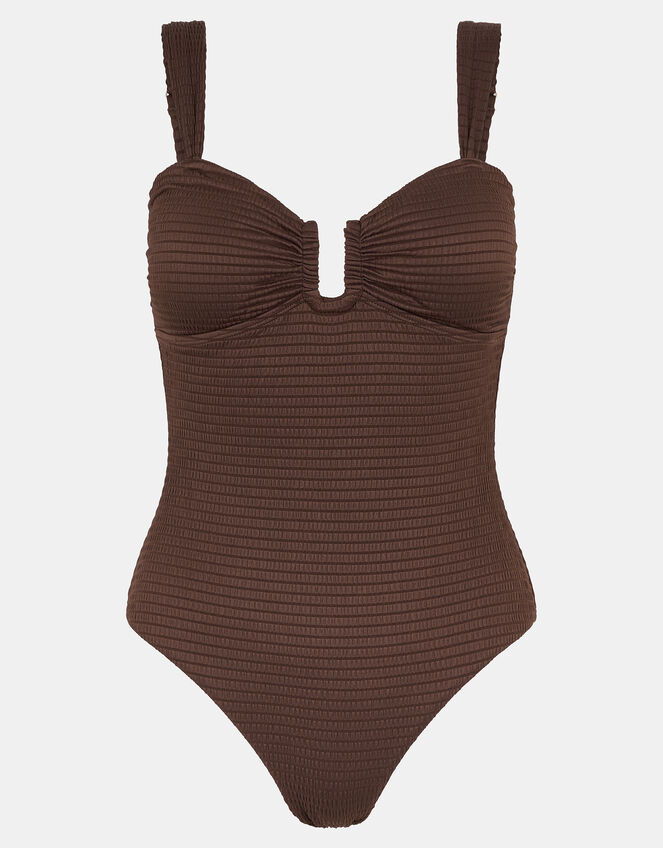 U Bar Textured Swimsuit, Brown (CHOCOLATE), large