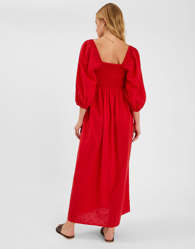 Puff Sleeve Smocked Maxi Dress, Red (RED), large