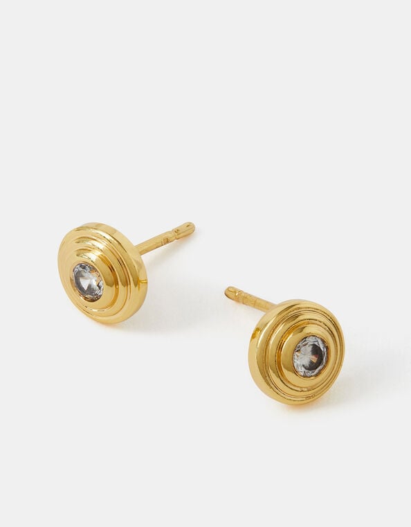 14ct Gold-Plated Diamanté Disc Stud Earrings, , large