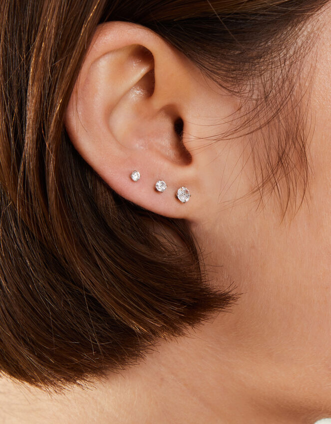 3-Pack Platinum-Plated Surgical Steel Diamante Flatback Earrings, , large