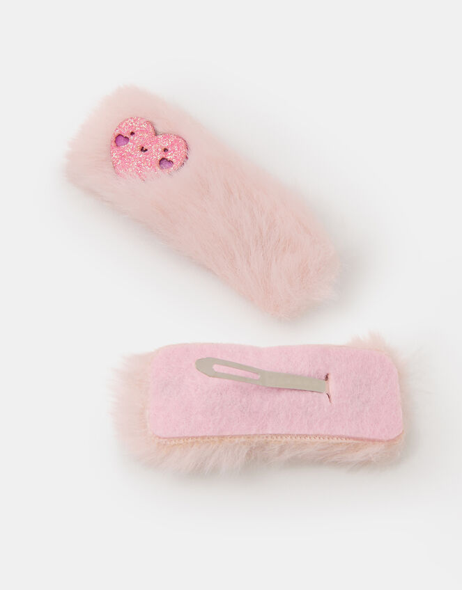 2-Pack Girls Heart Fluffy Hair Clips, , large