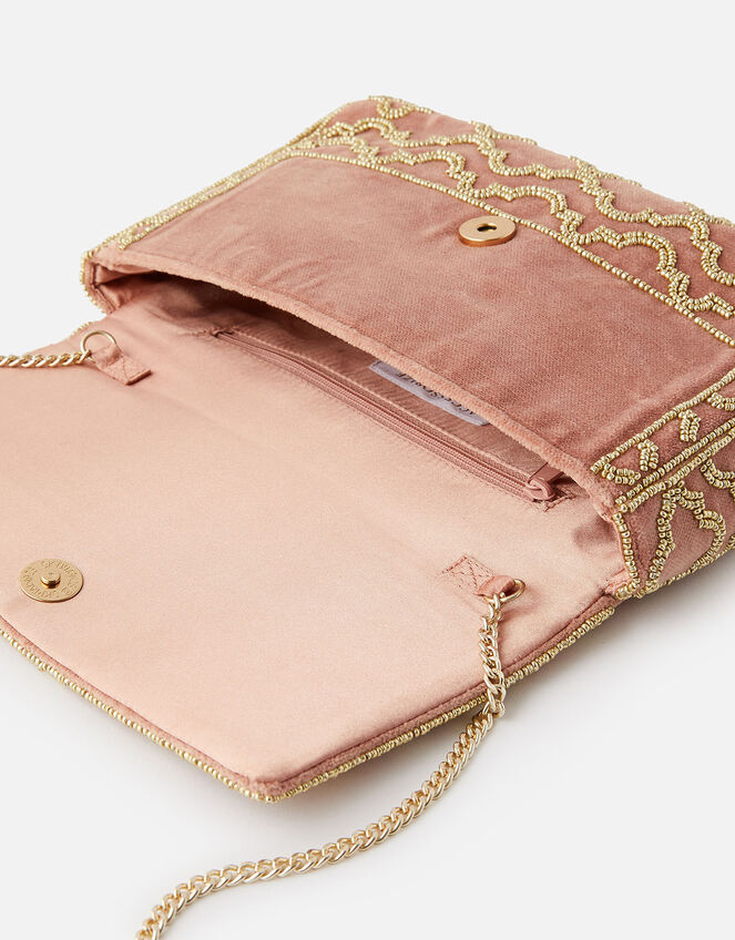 Grecian Tile Velvet Clutch Bag , Pink (PINK), large