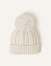 Pom-Pom Beanie Hat, Cream (CREAM), large