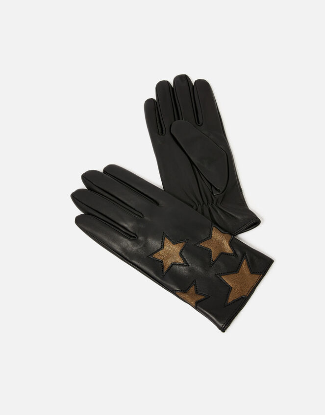 Star Leather Gloves, Black (BLACK), large