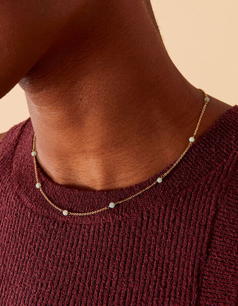 Gold-Plated Healing Stone Station Amazonite Bead Necklace, , large