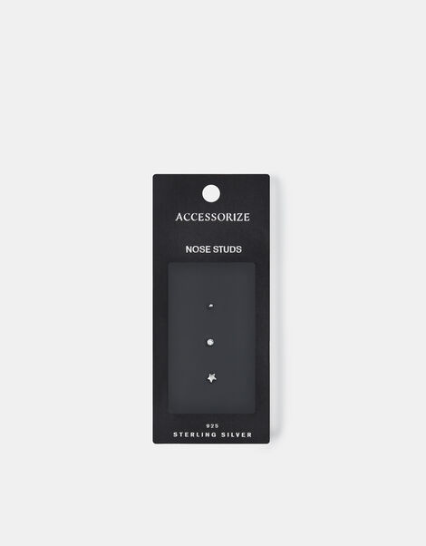 3-Pack Sterling Silver Star Nose Studs, , large