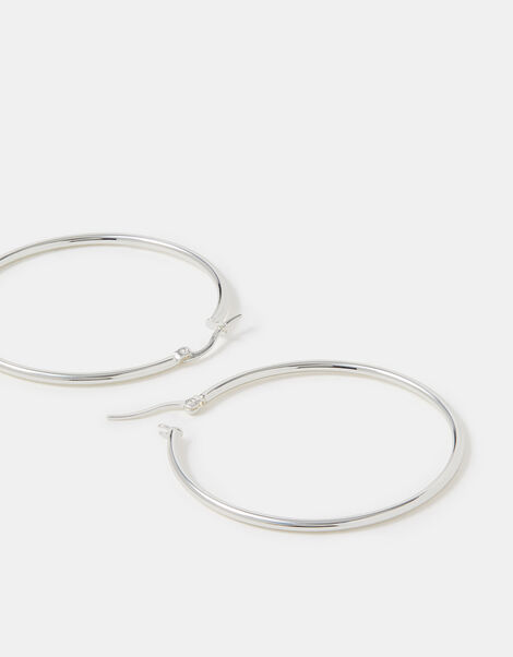 Sterling Silver-Plated Hoop Earrings, , large