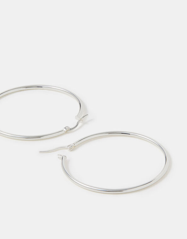 Sterling Silver-Plated Hoop Earrings, , large