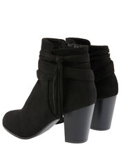 Heeled Tassel Ankle Boots, Black (BLACK), large