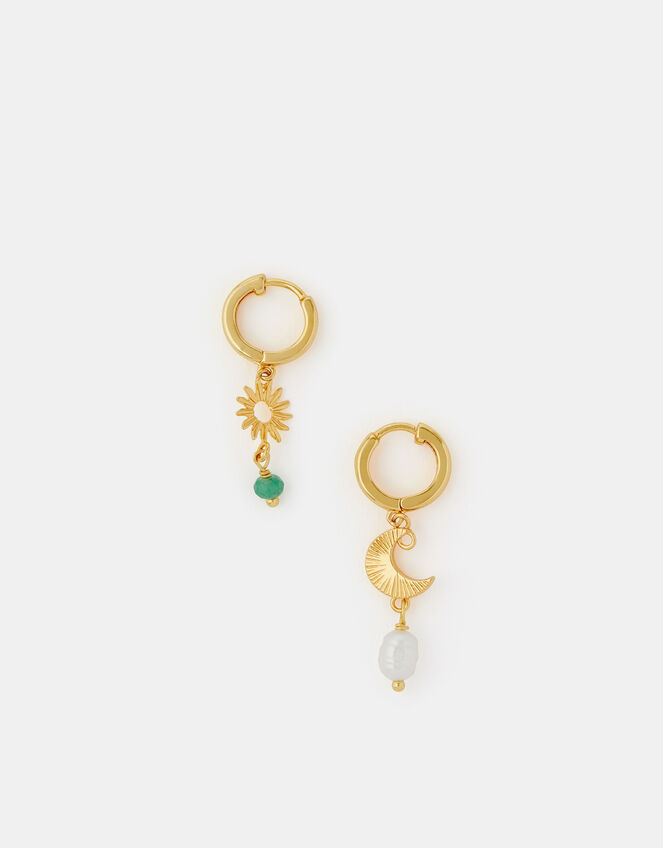 14ct Gold-Plated Sun & Moon Drop Earrings, , large