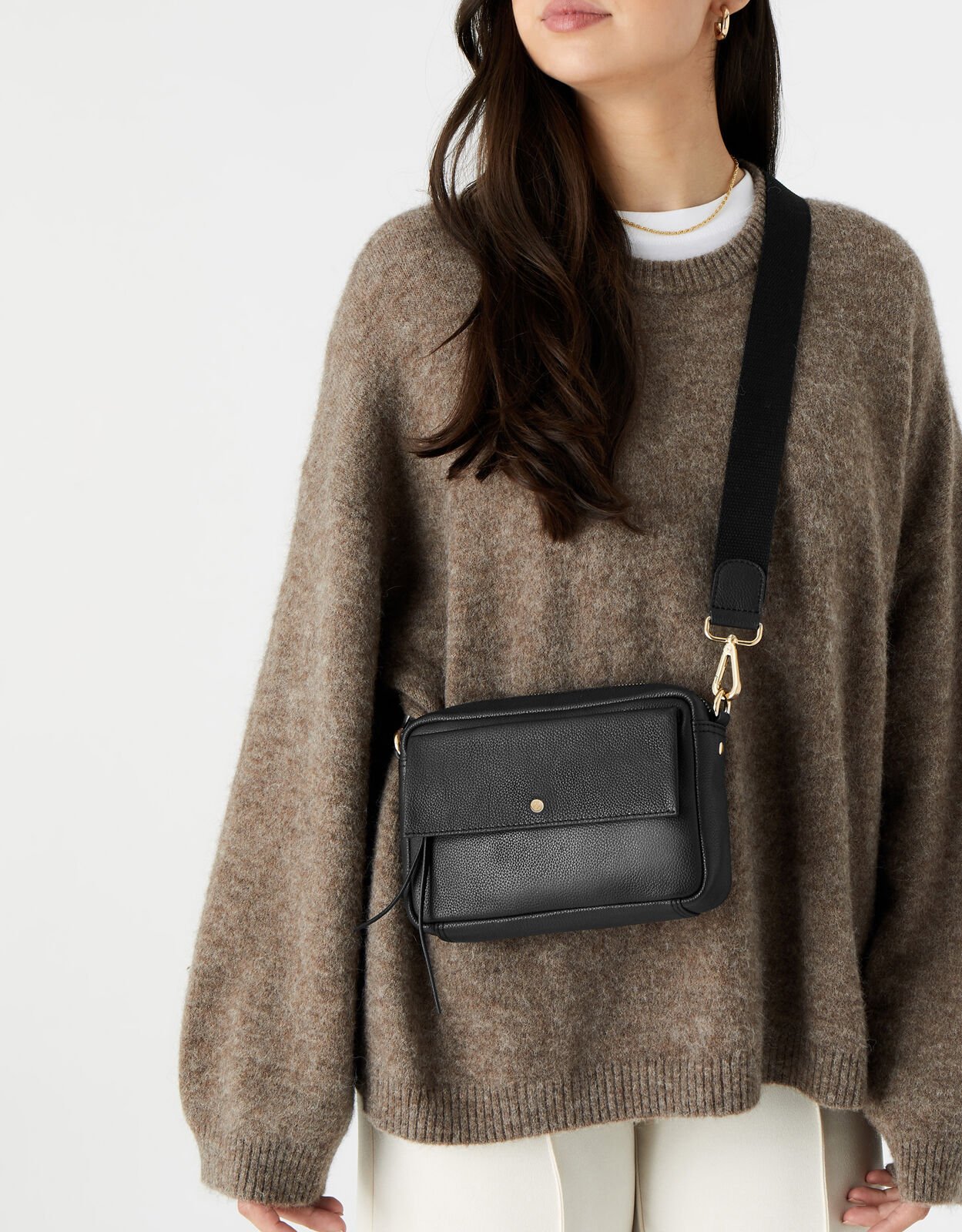 Leather Cross Body Camera Bag Black