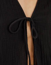 Tie Front Crinkle Top, Black (BLACK), large