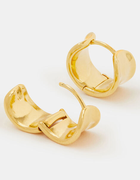 14ct Gold-Plated Molten Clasp Hoop Earrings, , large