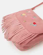 Girls Floral Embroidered Fringe Crossbody Bag, , large