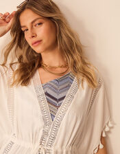 Tassel Trim Mini Kaftan, White (WHITE), large