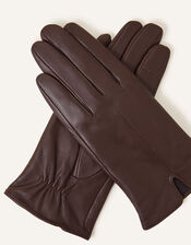 Touchscreen Leather Gloves, Brown (CHOCOLATE), large