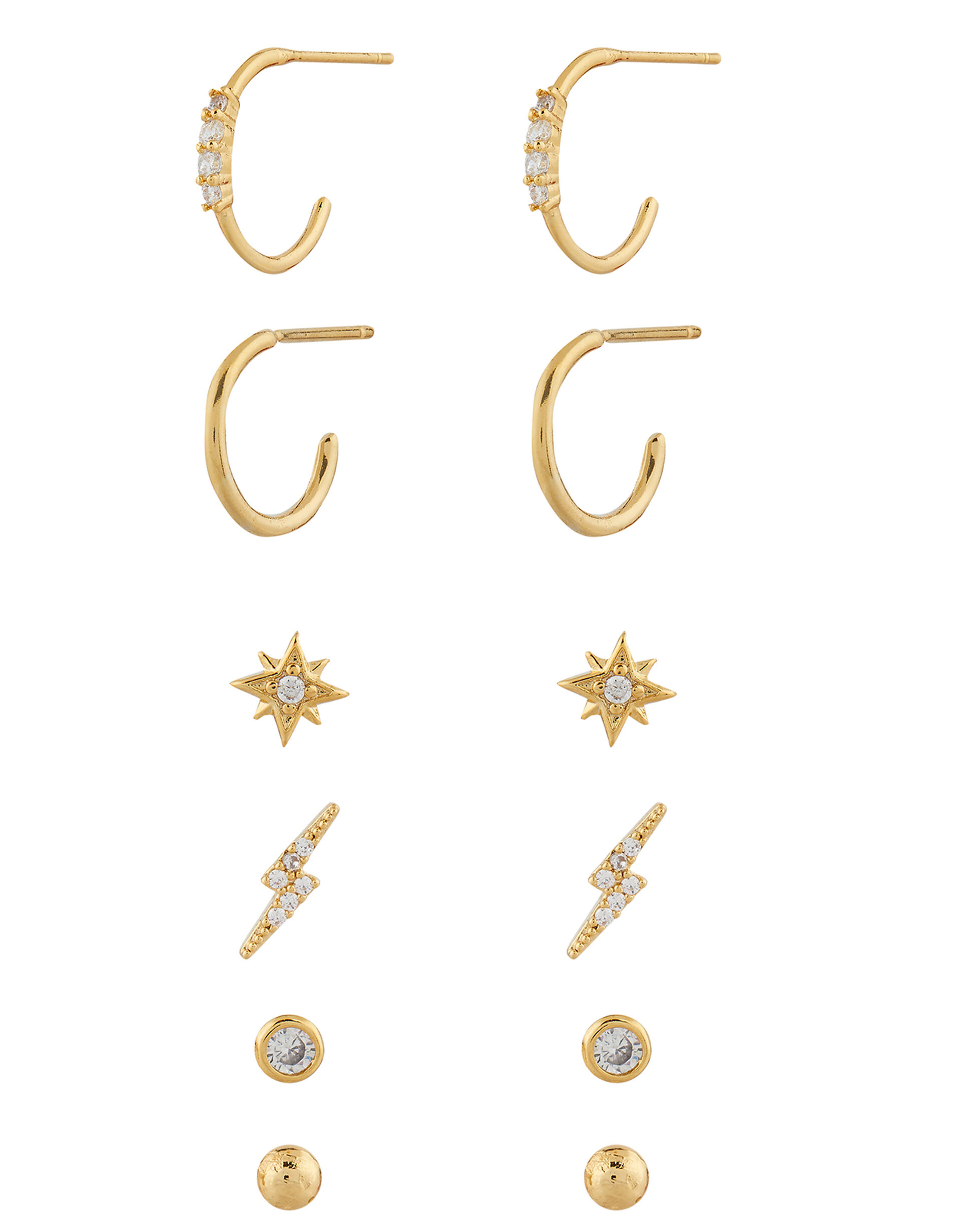 Sparkle Shape Stud and Hoop Earring Set, , large