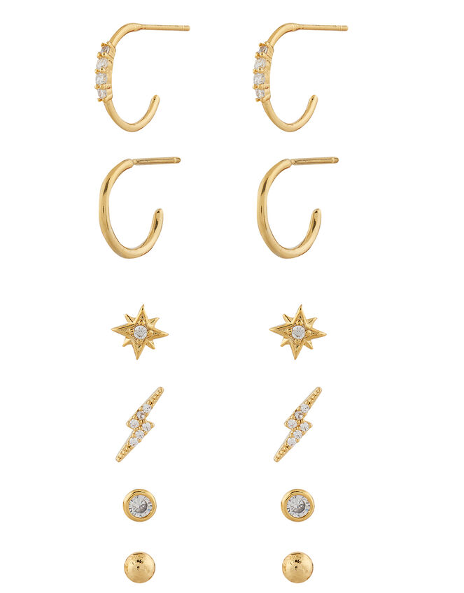 Sparkle Shape Stud and Hoop Earring Set, , large