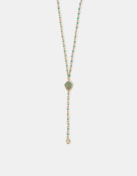 14ct Gold-Plated Aventurine Lariat Necklace, , large