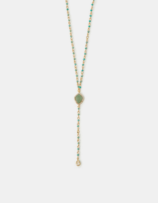 14ct Gold-Plated Aventurine Lariat Necklace, , large