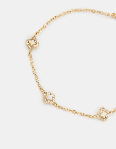 14ct Gold-Plated Mother of Pearl Clover Bracelet, , large