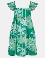 Palm Print Frill Sundress, Green (GREEN), large