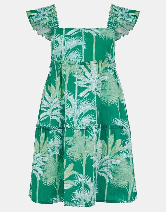 Palm Print Frill Sundress, Green (GREEN), large