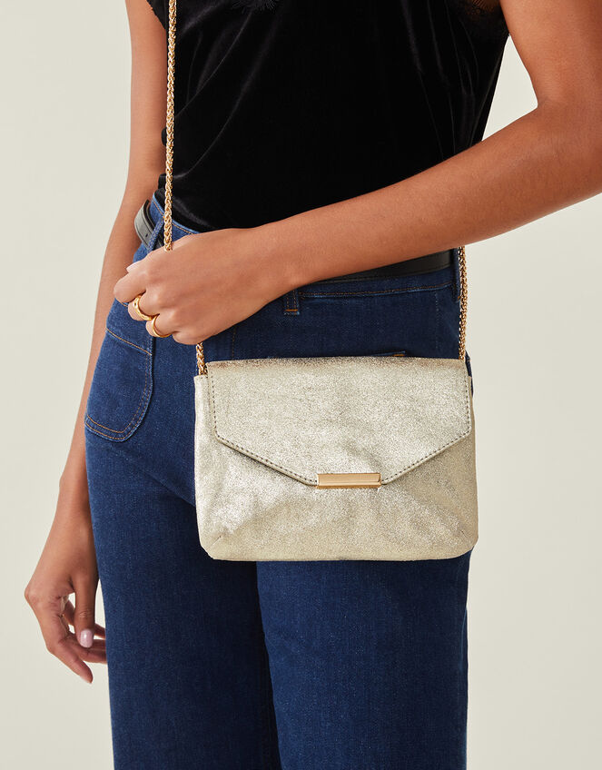 Leather Envelope Clutch Bag, Gold (GOLD), large