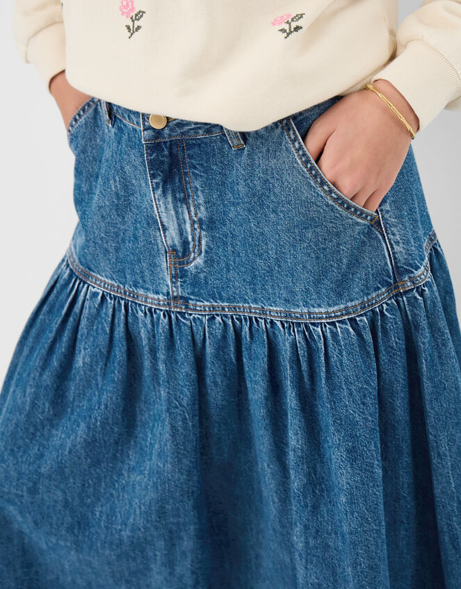 Denim Midi Skirt, Blue (BLUE), large