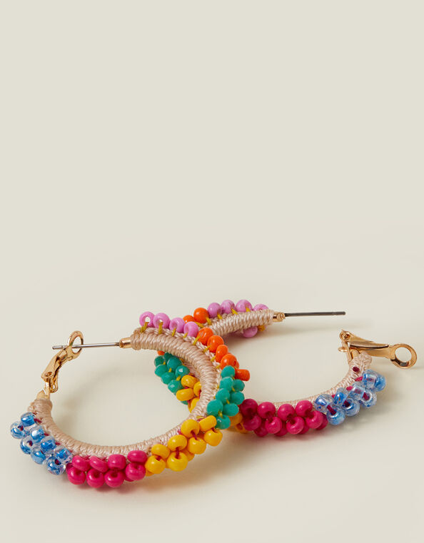 Bright Beaded Hoops, , large