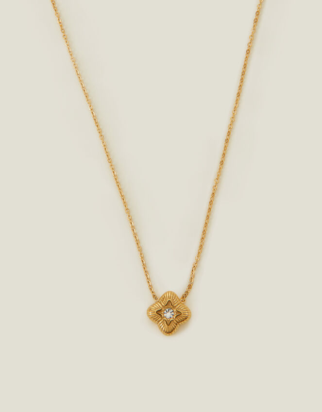14ct Gold-Plated Stainless Steel Clover Pendant Necklace, , large