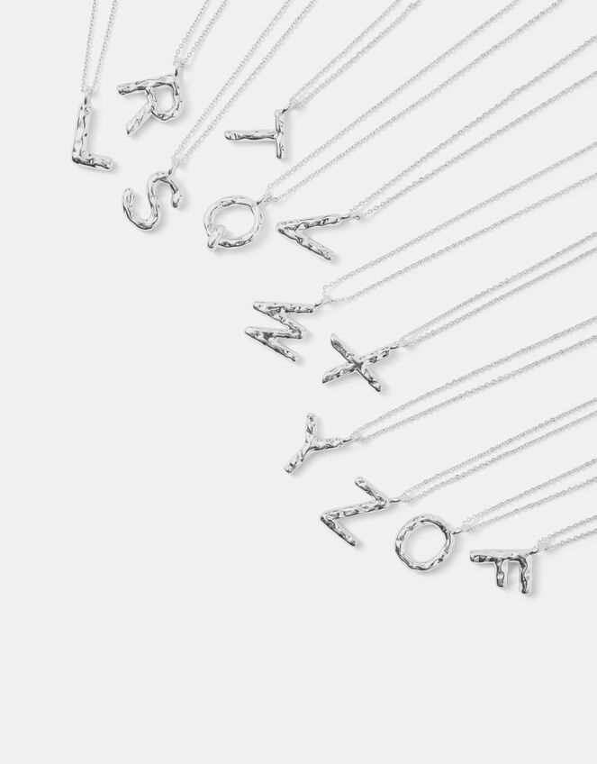 Sterling Silver-Plated Molten Initial Pendant Necklace, Silver (ST SILVER), large